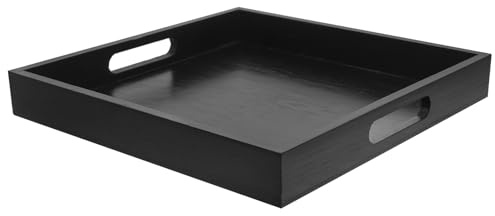 BESPORTBLE Vassoio con Manici Nero in Legno Quadrato, Piatto da Portata Multiuso con Superficie Liscia per Casa e Ristoranti, Design Semplice e Resistente