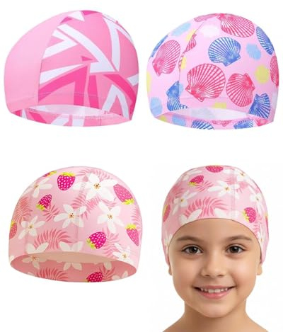 ZKUNL 3 Piezas Gorros De Natación Para Niños,Apto para niños de 2 a 11 años,Gorro Piscina Bebe Piscina Divertida Baño Con Diseño Dibujo Nadar Para Pelo Largo Y Corto