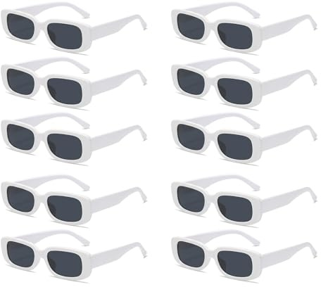 WestCH 10 Pcs Lunettes de Soleil, Lunettes Soleil Vintage Rectangulaires, Lunette de Soleil pour Homme et Femme, Sunglasses Protection UV375 pour Carnaval Anniversaire Fête La Pêche L'extérieur