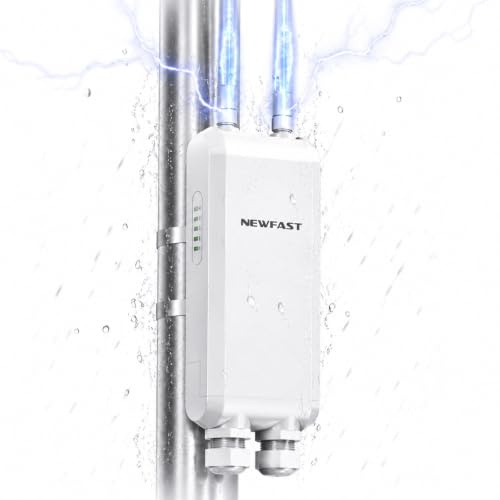 NEWFAST 1200Mbps Repetidor WiFi Exterior para Larga Distancia, 5.8Ghz | IP66 Impermeable Amplificador WiFi Exterior Doble Banda, Soporte PoE, WPA2, Punto de Acceso Exterior