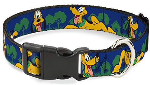 Buckle-Down Pluto Halsband mit 4 Positionen/Querformat, Kunststoff, Blau/Grün, 2,5 cm breit, passend für 38,1–66 cm Halsumfang, Größe L