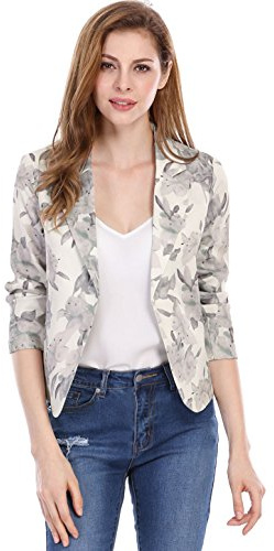Allegra K, Damjacka med öppen framsida för kontor arbete fritid lätt sommar crop blazer, Beige., L