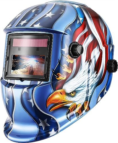 DEKO Casco Aquila Blu per saldatura ad energia solare Cappuccio oscurante automatico con gamma di tonalità regolabile 4/9-13 per Mig Tig Arc Welder Mask