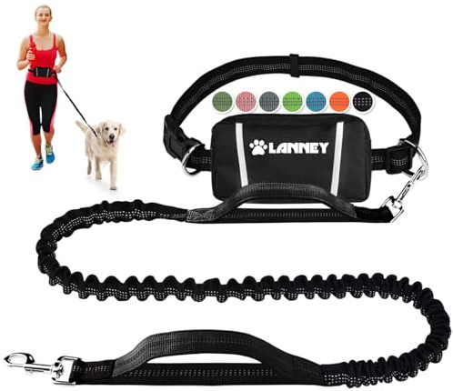 Hands Free Dog Leash, Waist Running Leash with Zipper, Walking Pouch for Medium Large Dogs, Dual Handle and Retractable Bungee for Training Jogging Hiking