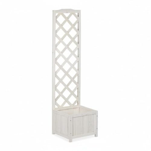 relaxdays, blanc Jardinière avec treillis espalier Tuteur plantes grimpantes bac à fleur bois vigne rose 25 L, 145,5 cm