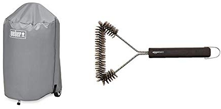 Weber 7175 Grill-Abdeckhaube Holzkohlegrills mit einem Durchmesser von 47cm, grau & Amazon Basics - Grillbürste, dreieckig, 30,5 cm