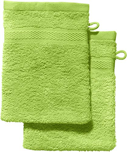 REDBEST Waschhandschuh 2er-Pack Chicago apfelgrün Größe 15x21 cm - saugstark, strapazierfähig, ideal für Reisen, Sport (weitere Farben)