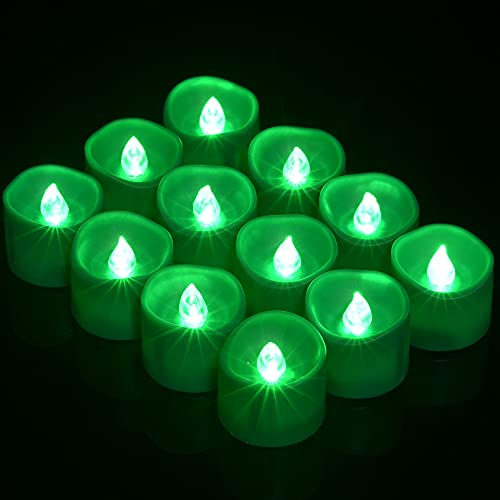 PChero Velas de té LED con temporizador, 12 piezas Batería incluida Velas Sin llama Parpadeo Tealight para cumpleaños Boda Fiesta Fecha Decoración del hogar - Verde