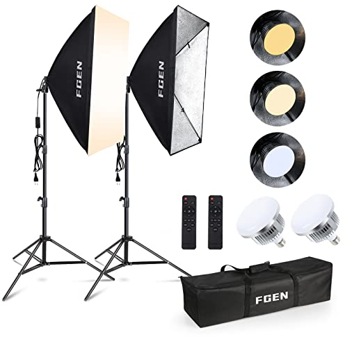Softbox Set fotostudio, FGen 2 x 50 x 70 cm Softbox LED-belysning Set med 85 W 2700–6 400K, 2 m fullt justerbart ljusstativ för YouTube, Tiktok videoinspelningar, studio porträtt, fotografi