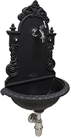 Fonderia Bongiovanni | Gartenbrunnen | Wandbrunnen | Modell Pamplona | mit Wasserhahn | Siphon aus Messing für Haus Garten | Brunnen für den Außenbereich | Verchromt