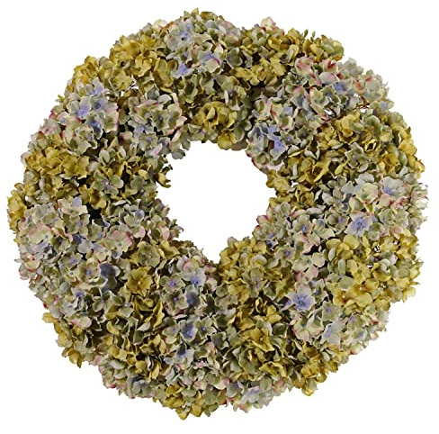 artplants.de Corona Artificiale di ortensie DARDANOS, Verde-Blu, Ø45cm - Ortensie Artificiali