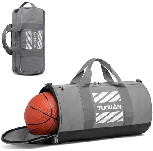 TUGUAN Borsone Palestra Uomo 40L Borsa Palestra Piccola con Scomparto Scarpe e Tasca Umida Borsa Sportiva Viaggio Tutto in Uno da Sport, Fitness, Piscina, Grigio