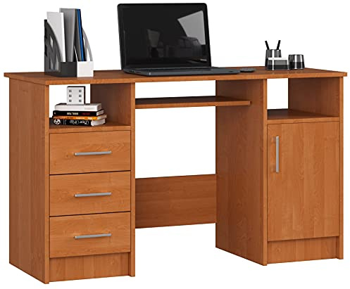 AKORD | Scrivania per PC Ana con Ripiano Per Tastiera | Scrivania per ufficio | Tavolo per computer | 3 cassetti | L124 x A74 x P52 cm, 45 kg | Ontano