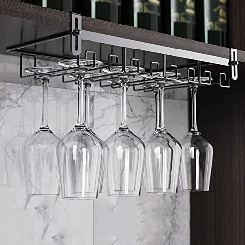 V3VOGUE Weinglasregal Unter Schrank, Kein Stanzen Gläserhalter Zum Aufhängen, Umgekehrter Weinglashalter, Stielgläserregal Schrankeinsatz, Einfach Aufzuhängen (Color : Black, Size : 4 Row)