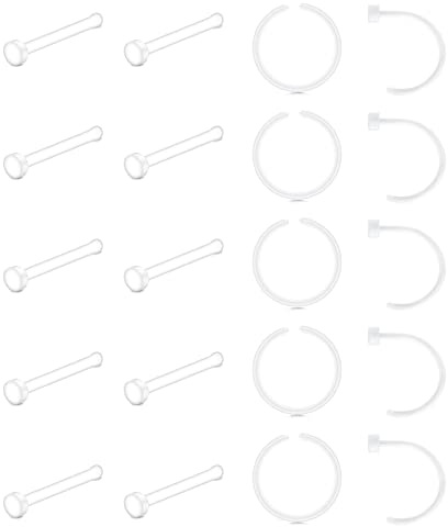 Funseedrr 20stk Nasenpiercing Ring Stecker Acryl Bioflex 18G 20G Nasenring Nasenstecker Dünn Nase Piercing