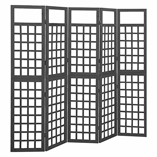 ZEYUAN 5-TLG. Paravent/Spalier, Trennwand, Raumteiler, Umkleidekabine, Spanische Wand, Privacy Screen, Sichtschutzwand, Massivholz Tanne Schwarz 201,5x180 cm