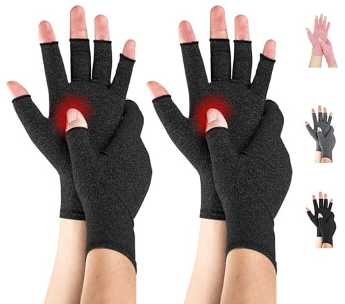 Novetec Guanti Artrite Compressione Senza Dita per Uomini Donna Supporto Mano Artrite Reumatoide Osteoartrosi Sindrome Raynaud Guanti Traspiranti Digitazione Guida Lavoro Uso Quotidiano 2 paio