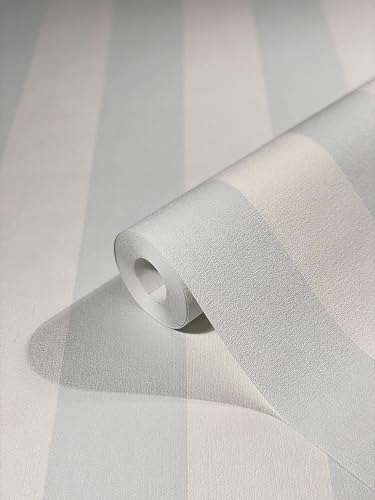WALLCOVER Carta da parati blu in tessuto non tessuto, motivo a strisce, colore bianco e azzurro, linee moderne, struttura fine, 10,05 x 0,53 m, made in Germany