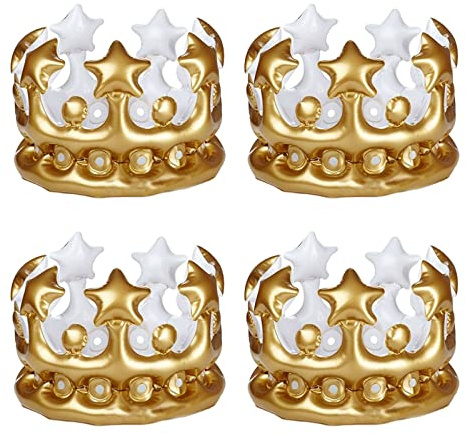 TSHAOUN 4 STÜCKE Aufblasbare Krone Queens Crown Junggesellinnenabschied Dekorationen Spielzeug ， Karnevalskostüm Zubehör (Gold)