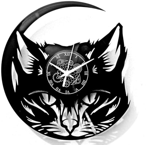 Instant Karma Clocks ➤ Katze ➤ Wanduhr aus Vinyl Katzenmotiv und Tiermotiven Haustiere Katzen
