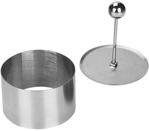 Amosfun 2pcs Stainless Steel Dessert Moulds with Presser, Non-Stick Food Ring for Moulding for Cooking Crumpets Eggs Pastry (7cm)