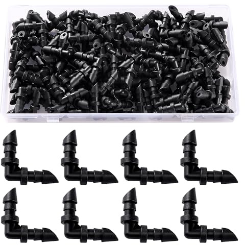 VooGenzek 100 Piezas Codo Conector Riego, Conectores de Manguera de Riego 4/7mm, Conectores para Tubo de Riego Goteo, Accesorios Riego Goteo, Conectores de Púas Manguera para Sistemas de Riego