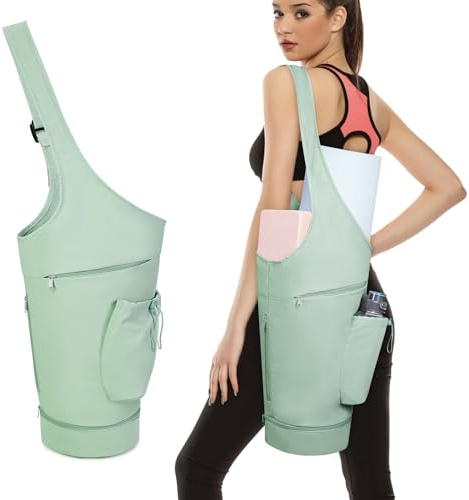 sportsnew Yogatasche mit Grosser Öffnung Yogamatte Tasche mit Nassfach und Flaschentasche Damen Verstellbarer Schultergurt Yoga Tasche für Pilates, Minzgrün (Patent Angemeldet)