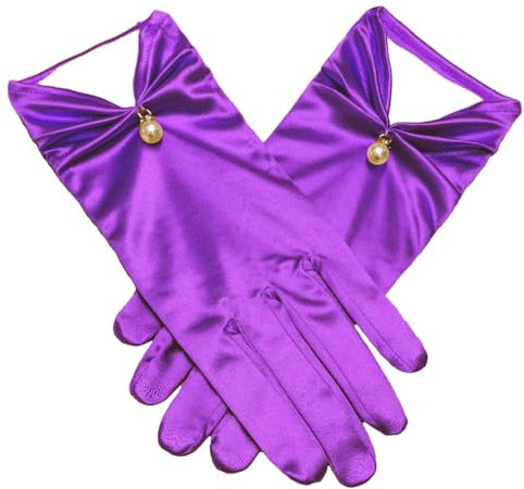 iSpchen Kurze Satin Handschuhe Perle Hochzeit Handschuhe Retro Kurze Handschuhe Bankett Kleid Handschuhe Elegant Brauthandschuhe für Hochzeits Opern und Abendessen,Lila