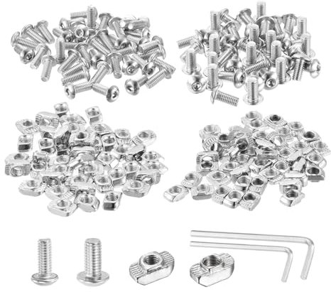 sourcing map M4/M5 202Pcs T Nuts Sliding T Slot Nut T-Nuts Hammer Head Screws Assortment Kit with Screws and 2 Wrenches for 2020 Series Aluminum Profile