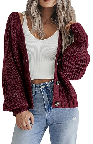 HOTOUCH Cardigans for Women UK Long Sleeve Button Down Open Front Cardigan | Crop Chunky Cardigan | V Neck Outerwear | Loose Knitwear Jumpers | Oversized Sweater for Autumn Winter Spring | XS-XXL