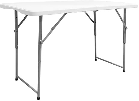 The Homeweeks Mesa Plegable Solid 120 * 60 * 48/61/74cm Altura Regulable | portátil | Normativa Uso público Interior/Exterior EN 581-1/3 | Tablero Resina HDPE 3,5cm | Capacidad 4 Personas