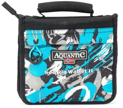 Aquantic Sea Rig Wallet II – Fiskeväska med 10 genomskinliga fickor, 20 fack, 4 nätfickor, vadderat bärhandtag, 20 x 22 x 3 cm, framficka, beteväska, rigg väska, blå, 20cm x 22cm x 3cm, fack