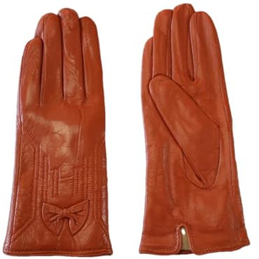 Bunte Lederhandschuhe für Damen, modisch, schlichter Stil, Fleecefutter, warme Damen-Fingerhandschuhe aus Schaffell, Orange, 8