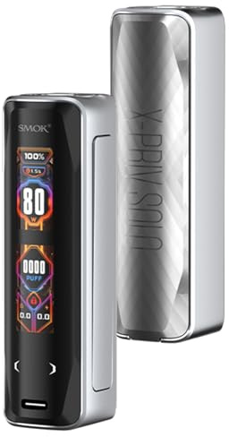 SMOK X-PRIV Solo Box Mod - [se necesitan baterías 1 x 18650 - vendidas por separado], 80w, conexión roscada 510, dl vaping, pantalla doble, sin nicotina (Líneas plateadas)