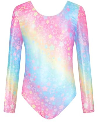 JiAmy Gymnastikanzug Mädchen Langarm, Kinder Glitzer Gymnastik Turnanzug Leotard Dancewear Gymnastikbody für 11-12 Jahre