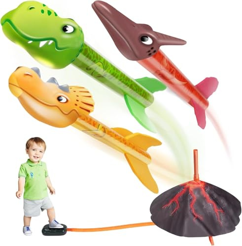 AMFUN Nueva Versión Lanzador de Juguete, Cohete Juguete,Lanzador Cohetes Niños, con 3 Cohetes de Espuma, para Niños a Partir de 3 años, para Juegos Jardin, al Aire Libre, Regalo (Dinosaurio)