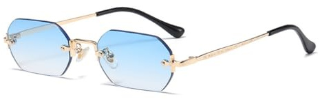 qinqilanqi-S Retro Rahmenlose Achteckige Sonnenbrille Damen Herren,UV400