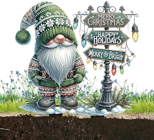 Garden Gnomes Outdoor Stakes | Acrylic Holiday Outside Lawn Signs,Santa Garden Stake Decorations, Weather-Proof Winter Outdoor Decorations 2D For Porch Lawn