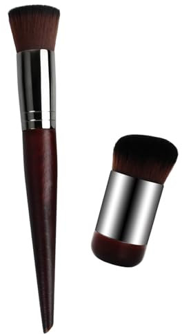 2 Pezzi Pennello per Fondotinta, Setole Sintetiche Pennello Flat Top Kabuki Viso, Ideale per Principianti e Professionisti per Applicare Fondotinta, Arrossire, Contouring Creme et Polveri