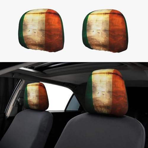 WXZYFP Lot de 2 housses rétro pour appuie-tête de voiture avec drapeau irlandais, adaptées à la plupart des voitures, fermeture élastique, installation directe, facile à démonter