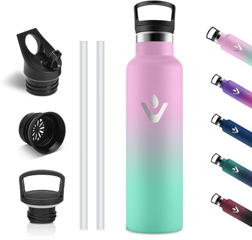 Vikastar Gourde Isotherme, 750ml sans BPA, Bouteille Isotherme, Réutilisable, Gourde Inox, Anti-Fuite, Borraccia Termica 750 ml pour École, Sport, Gym, Cyclisme, Rose & Vert