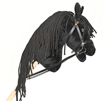 Hobby Horse Friese Schwarz mit Netz, Backen und Zügel für Hobby Horsing – Spielzeug Pferd Stab für Kinder und Jugendliche 5 bis 20 Jahre