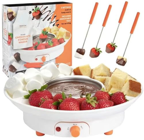 Set per fonduta di cioccolato, pentola elettrica con controllo della temperatura e 4 forchette in acciaio, ideale per fonduta di cioccolato e formaggio