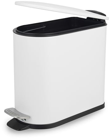 Beldray Kosmetikeimer mit Pedal, 5 Liter, kleiner WC-Mülleimer mit Soft-Close-Deckel, D-förmiger Sanitär-Mülleimer für Schlafzimmer, Büro, Küche, Finish