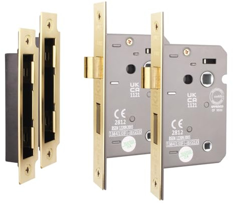 EAI Polished Brass Bathroom Lock - Fire Rated & CE Approved Mortice Door Lock 64mm / 2.5 Inch - Pack of 2