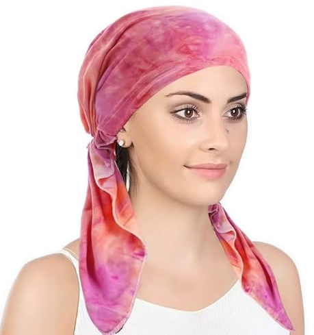 Förbunden huvudbonad huvudduk kemo huvudbonad mössa huvudskydd halsduk turban keps alopecia bandana, Rosa och orange, one size