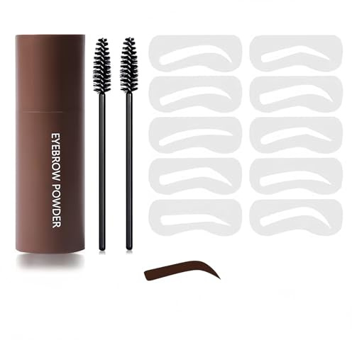 Eyebrow Stencil Kit - Eyebrow Stamp Stencil Shaping Kit - 3 in 1 Eyebrow Stencils with 10 Reusable Templates, 2 Brushes - Suitable for Sculpted Brows and Shading in Dark Brown Shade