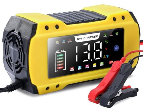 Chargeur Batterie Voitures, 12V 8A Mainteneur De Chargeur De Batterie, avec Fonction Réparation, écran LCD, Protections Multiples, Maintien de Charge Auto, pour Auto Voiture Moto