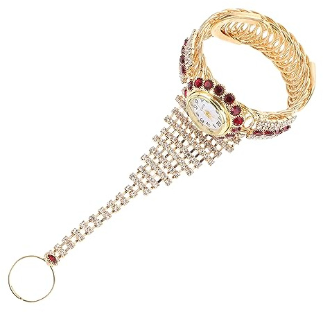 DOITOOL Damenuhr mit Strass, Rot, Kupfer und Quarz, Elegante Armbanduhr | Armbanduhr Damen Silber, Glas mit Rhinestones, Feine Verarbeitung und Bequemer Sitz