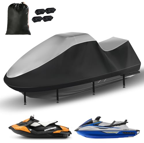 Funda Jetski, funda duradera 420D Jetski, impermeable, 3 plazas, funda Waverunner mejorada con 2 aberturas de ventilación, 4 hebillas a prueba de viento, funda universal para todo clima para Seadoo